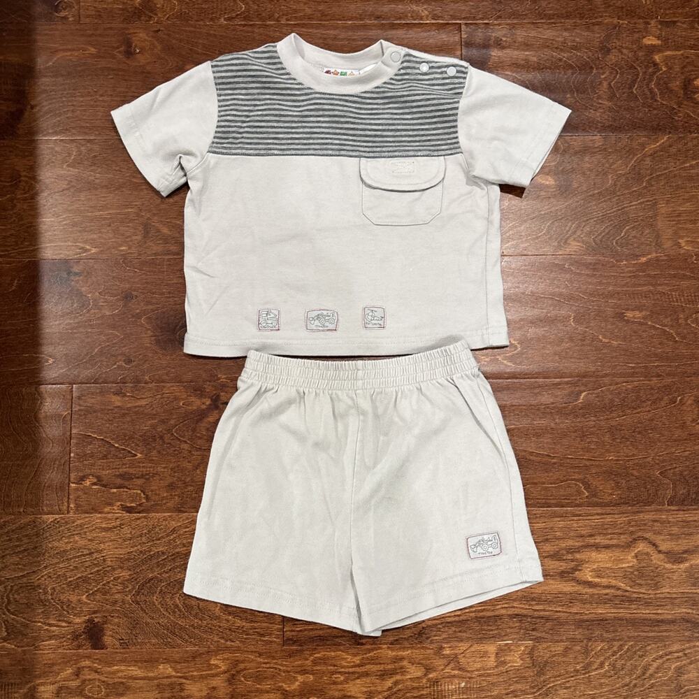 Vintage Y2K Miniwear Toddler 2 Piece Set 24M Neutral Minimalist Preppy Gray